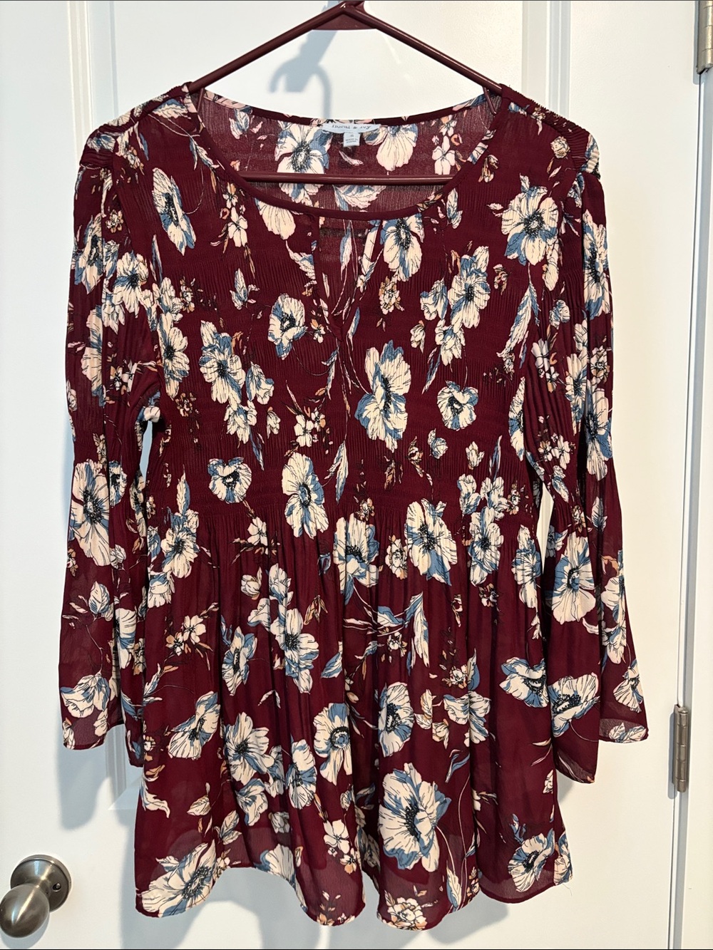 Floral & Ivy Women’s Floral Burgundy Boho Peasant Blouse